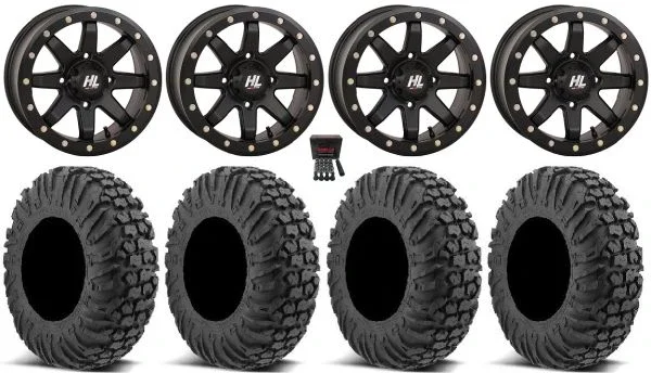 High Lifter HL9 Beadlock 14″ Wheels Bk 32″ MotoVator Tires Kawasaki Mule Pro FXT KRX / Yamaha Wolverine RMAX / YXZ 2019+