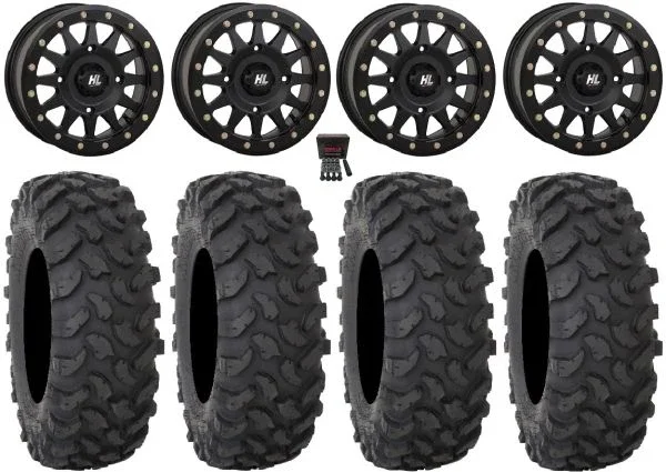High Lifter HLA1 Bdlk 14″ Wheels Bk 30″ XTR370 Tires Kawasaki Teryx Mule