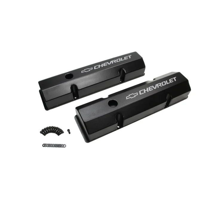 Holley GM Track Series Tall Valve Cover – Chevy Bowtie – Fabricated – Black Powder Coat – Small Block Chevy – Pair