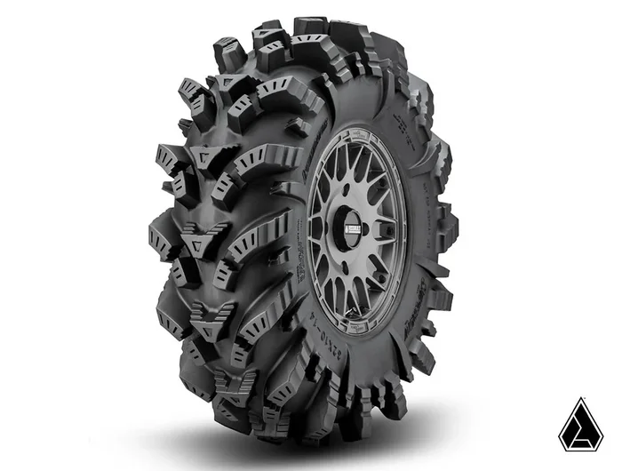 Intimidator Tires 34x10x15 on 15 ” Matte Titanium Hellfire Wheels 4/136 Pattern