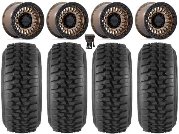 KMC Aztec Beadlock 15″ Wheels Bronze +38mm 33″ Desert Series Tires Can-Am Maverick X3 / Honda Pioneer 1000 / Talon