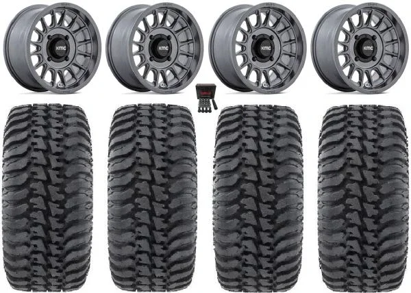 KMC Impact 15″ Wheels Anthracite 32″ Regulator Tires Kawasaki Mule Pro FXT KRX / Yamaha Wolverine RMAX / YXZ 2019+