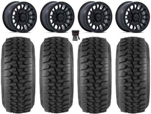 KMC Impact 15″ Wheels Black +10mm 32″ Desert Series Tires Polaris Sportsman / RZR / Ranger
