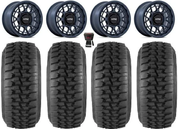 KMC Technic 15″ Wheels Blue 32″ DS Soft Tires Can-Am Commander Maverick Renegade Outlander Defender