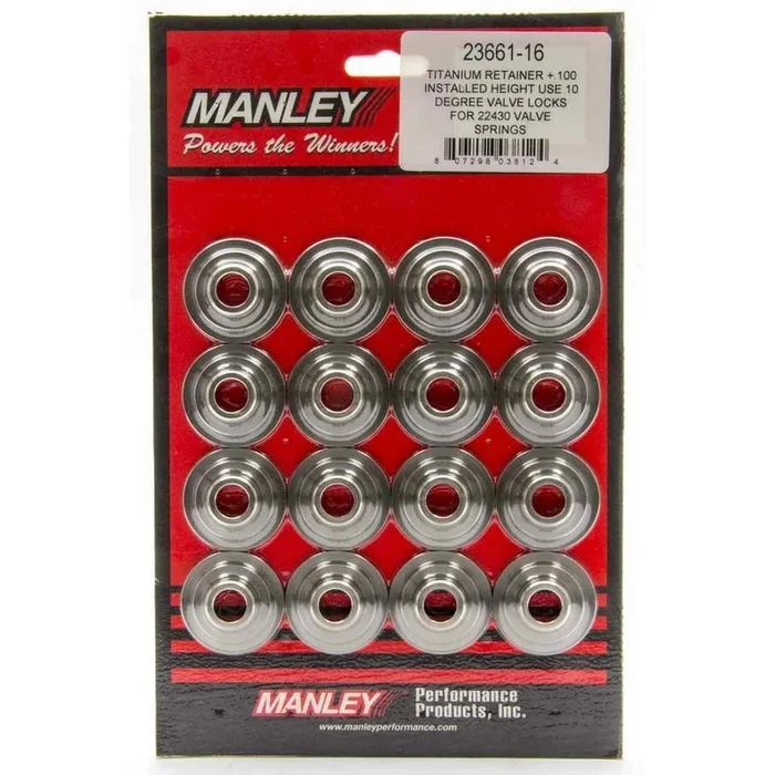 Manley 10 Degree Valve Spring Retainer – 1.175 in / 0.750 in OD Steps – 1.625 in Dual Spring – Plus 0.100 – Titanium – Set of 16