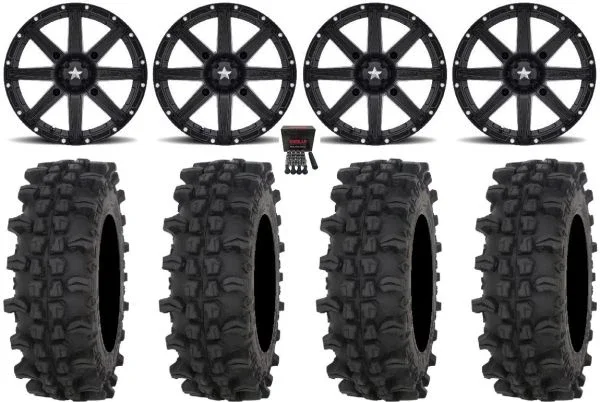 MSA Black Clutch 14″ UTV Wheels 28″ ACP Tires Yamaha Viking Wolverine YXZ1000R CFMoto ZForce 950 UForce 1000