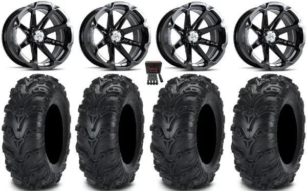 MSA Black Diesel 14″ UTV Wheels 28″ Mud Lite II Tires Kawasaki Teryx Mule