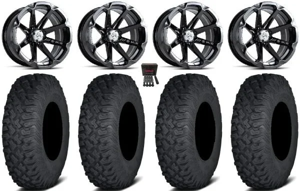 MSA Black Diesel 15″ UTV Wheels 35″ Coyote Tires Kawasaki Teryx Mule