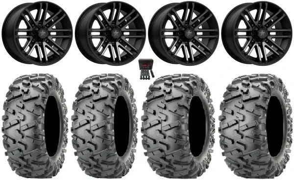 MSA Black Rogue 14″ UTV Wheels 27″ BigHorn 2.0 Tires Can-Am Maverick X3 / Honda Pioneer 1000 / Talon