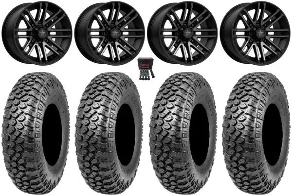 MSA Black Rogue 15″ ATV Wheels 32″ RAZR XT Tires Can-Am Commander Maverick Renegade Outlander Defender