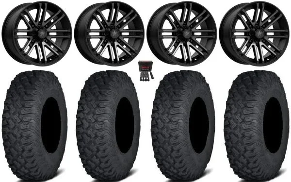 MSA Black Rogue 15″ UTV Wheels 33″ Coyote Tires Kawasaki Teryx Mule