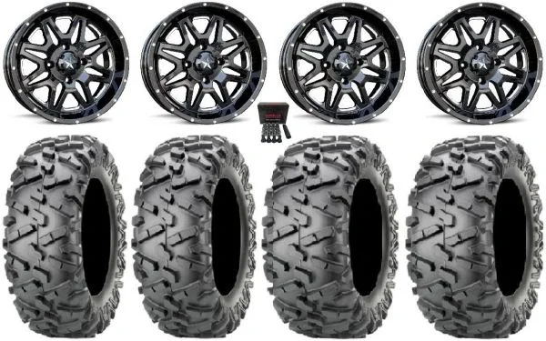 MSA Black Vibe 14″ ATV Wheels 28″ BigHorn 2.0 Tires Can-Am Commander Maverick Renegade Outlander Defender