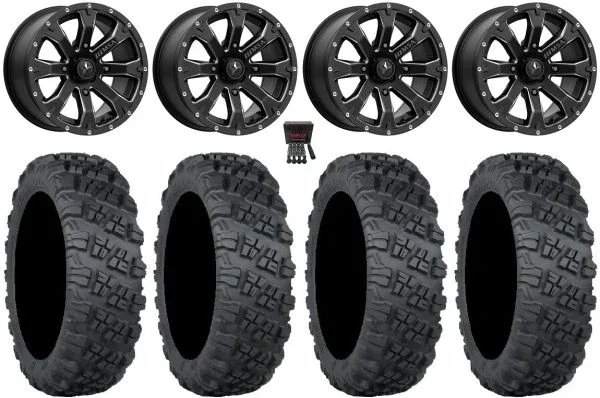MSA Bounty 14″ Wheels Black 30″ Versa Cross V3 Tires Kawasaki Mule Pro FXT KRX / Yamaha Wolverine RMAX / YXZ 2019+