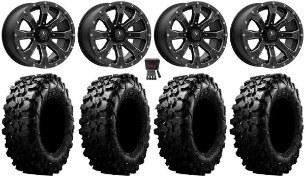 MSA Bounty 15″ Wheels Black 29″ Carnivore Tires Can-Am Commander Maverick Renegade Outlander Defender