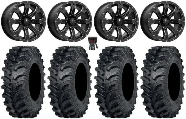 MSA Bounty 15″ Wheels Black 32″ MT911 Tires Can-Am Commander Maverick Renegade Outlander Defender