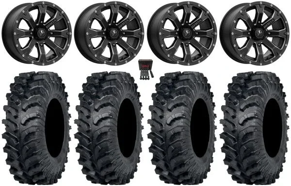 MSA Bounty 15″ Wheels Black 34″ MT911 Tires Can-Am Maverick X3 / Honda Pioneer 1000 / Talon