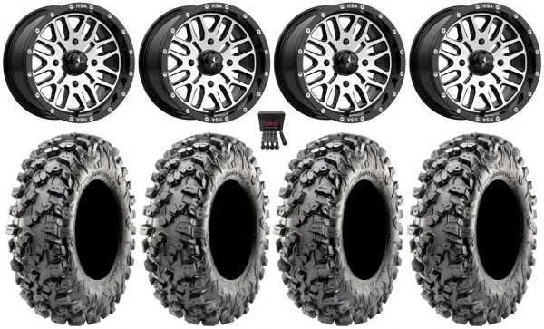 MSA Brute 14″ Wheels Machined 28″ Carnivore R/T Tires Can-Am Maverick X3 / Honda Pioneer 1000 / Talon
