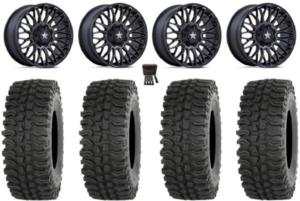 MSA Clubber 14″ Wheels Black DDT 30″ BDC Tires Kawasaki Mule Pro FXT KRX / Yamaha Wolverine RMAX / YXZ 2019+