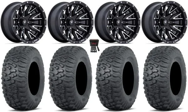 MSA Creed 14″ Wheels Machined 28″ Terra Hook Tires Honda Rincon Yamaha Rhino Kawasaki Brute Force Suzuki KingQuad
