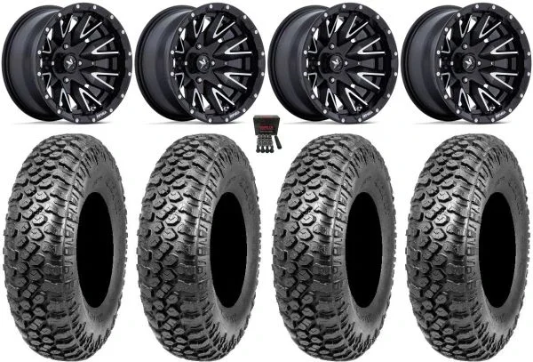 MSA Creed 14″ Wheels Machined 30″ RAZR XT Tires Kawasaki Mule Pro FXT KRX / Yamaha Wolverine RMAX / YXZ 2019+