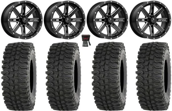 MSA Milled Boxer 14″ ATV Wheels 28″ BDC Tires Can-Am Commander Maverick Renegade Outlander Defender