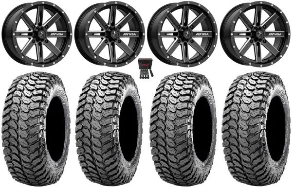 MSA Milled Boxer 16″ UTV Wheels 29″ Liberty Tires Kawasaki Mule Pro FXT KRX / Yamaha Wolverine RMAX / YXZ 2019+