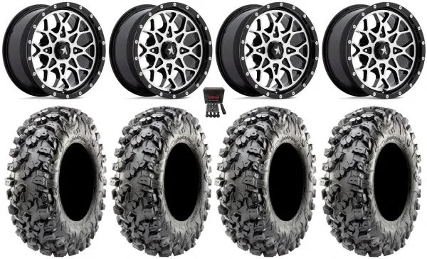 MSA Portal 14″ Wheels Machined 28″ Carnivore R/T Tires Kawasaki Mule Pro FXT KRX / Yamaha Wolverine RMAX / YXZ 2019+