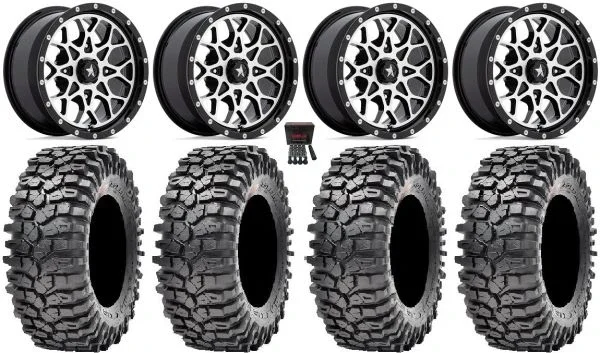 MSA Portal 14″ Wheels Machined 30″ Roxxzilla Tires Yamaha Viking Wolverine YXZ1000R CFMoto ZForce 950 UForce 1000