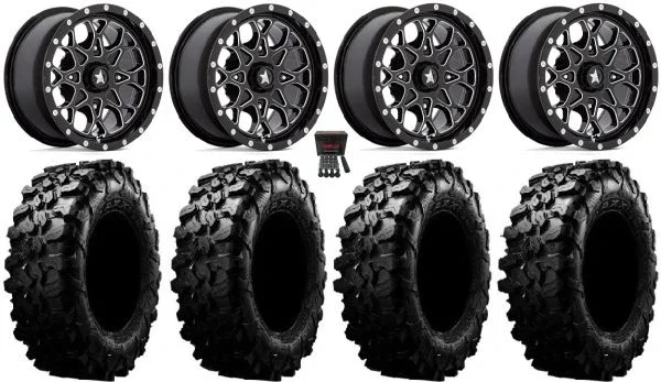 MSA Portal 14″ Wheels Milled 28″ Carnivore Tires Yamaha Viking Wolverine YXZ1000R CFMoto ZForce 950 UForce 1000