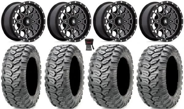 MSA Portal 14″ Wheels Milled 29″ Ceros Tires Honda Rincon Yamaha Rhino Kawasaki Brute Force Suzuki KingQuad