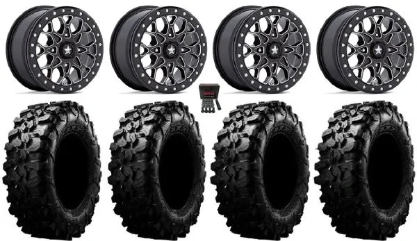 MSA Portal Beadlock 15″ Wheels Mi 32″ Carnivore Tires Kawasaki Mule Pro FXT KRX / Yamaha Wolverine RMAX / YXZ 2019+