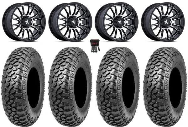 MSA ThunderLips 14″ Wheels Machined 30″ RAZR XT Tires Kawasaki Teryx Mule