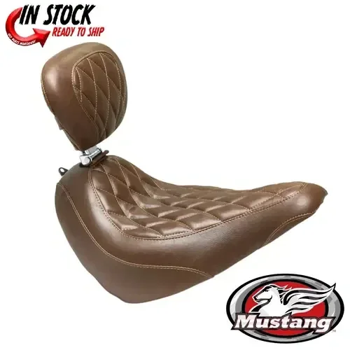 Mustang Wide Tripper Solo Seat Brown Diamond Front – Includes Backrest 0802-1251