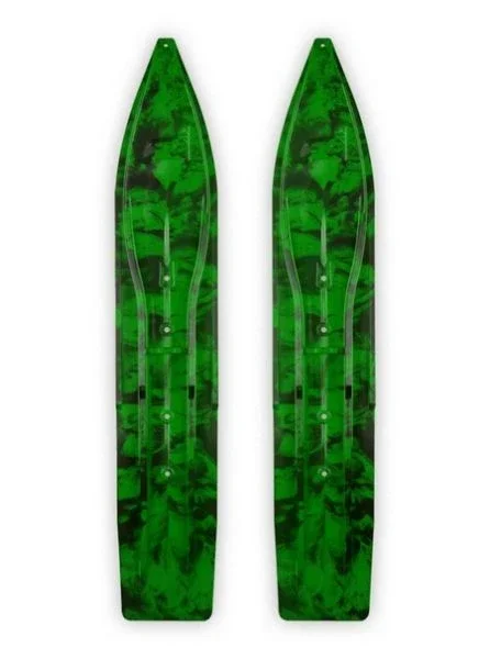 Pair of Black/Green Multi Color Swirl Slydog Powder Hound 8″ Snowmobile Skis