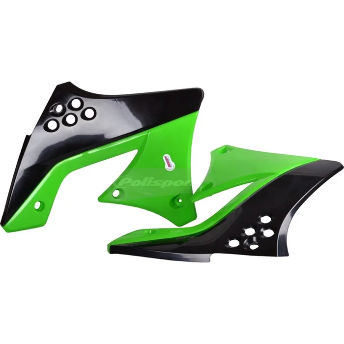 Polisport Radiator Shroud – Black/Green Fits Kawasaki KX250F [MPN: 8412800004]