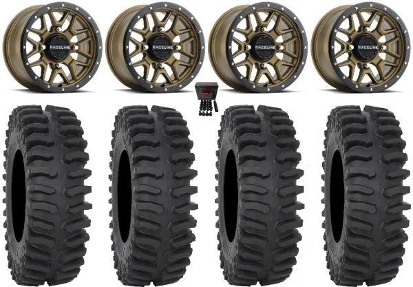 Raceline Krank 14″ Wheels Bronze 28″ XT400 Tires Honda Rincon Yamaha Rhino Kawasaki Brute Force Suzuki KingQuad