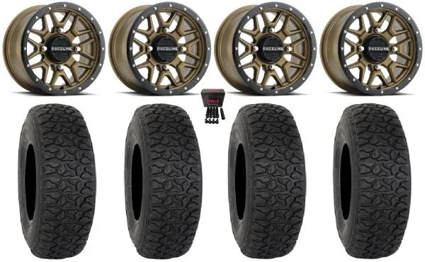 Raceline Krank 14″ Wheels Bronze +38mm/+10mm 30″ DX440 Tires Can-Am Defender