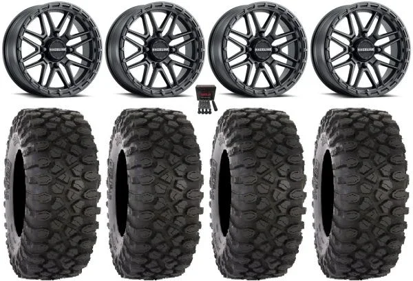 Raceline Krank XL 18″ Wheels Black 35″ XC450 Tires Kawasaki Mule Pro FXT KRX / Yamaha Wolverine RMAX / YXZ 2019+