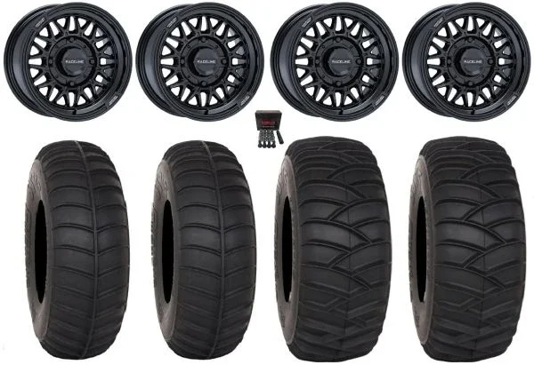 Raceline Omega 15″ Wheels Gloss Black 35″ SS365 Tires Can-Am Commander Maverick Renegade Outlander Defender
