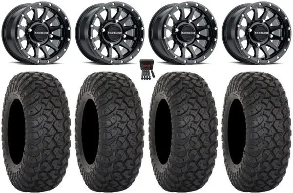 Raceline Trophy 15×6 Wheels Black 33″ RT320 Tires Can-Am Commander Maverick Renegade Outlander Defender