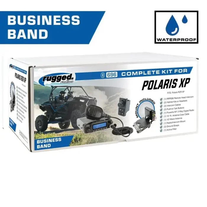 Rugged Radios Polaris RZR XP – 696 PLUS REMOTE HEAD Intercom with Business Band Radio – Alpha Helmet Kits