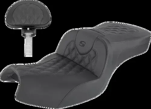 SADDLEMEN Roadsofa* Fits Seat – With Backrest – Full Lattice Stitch – Black –