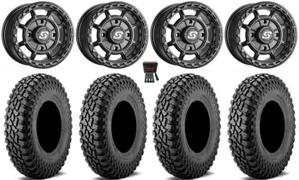 Sedona Rift 14″ Wheels Black 30″ Incursion A/T Tires Kawasaki Mule Pro FXT KRX / Yamaha Wolverine RMAX / YXZ 2019+