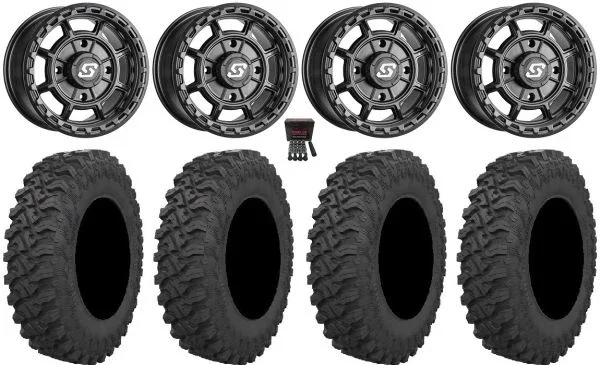 Sedona Rift 15×7 Wheels Black 32″ Pro Runner Tires Kawasaki Mule Pro FXT KRX / Yamaha Wolverine RMAX / YXZ 2019+