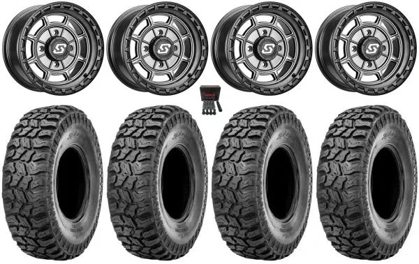 Sedona Rift 15″ Wheels Gy 33″ Ridge Saw 2.0 Tires Kawasaki Mule Pro FXT KRX / Yamaha Wolverine RMAX / YXZ 2019+