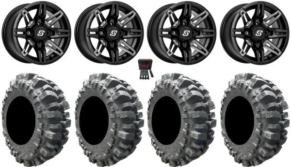 Sedona Rukus 14″ Black Wheels 30″ Bogger Tires Polaris Sportsman / RZR / Ranger