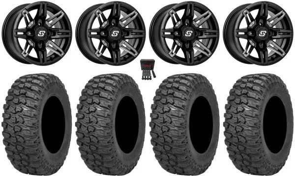 Sedona Rukus 14″ Wheels Black 28″ Trail Saw 2.0 Tires Kawasaki Mule Pro FXT KRX / Yamaha Wolverine RMAX / YXZ 2019+