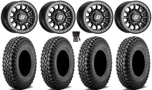 Sedona Sano Bdlk 14″ Wheels Bk +30mm 32″ Incursion A/T Tires Can-Am Commander Maverick Renegade Outlander Defender