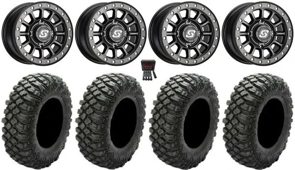 Sedona Sano Bdlk 15×6 Wheels Bk 30″ Crawler XG Tires Kawasaki Mule Pro FXT KRX / Yamaha Wolverine RMAX / YXZ 2019+