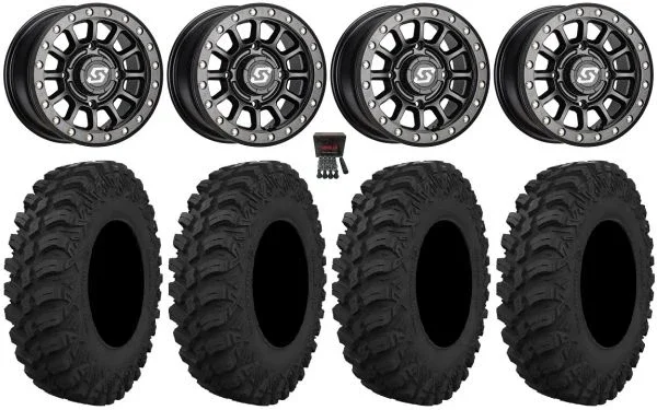 Sedona Sano Bdlk 15×7 Wheels Bk 30″ Crawler AT Tires Kawasaki Mule Pro FXT KRX / Yamaha Wolverine RMAX / YXZ 2019+